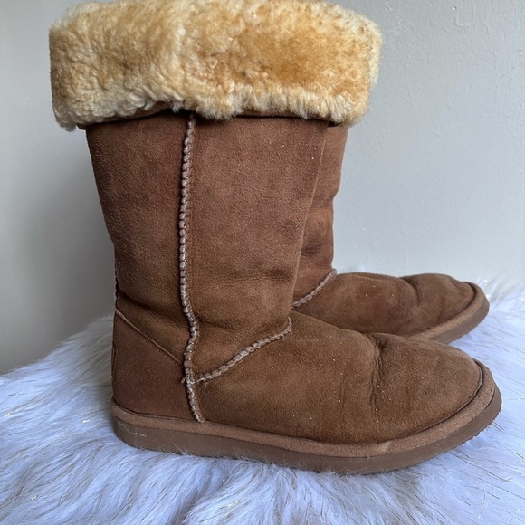 LL Beans brown leather fur lined boots shoes size 6M - Picture 7 of 14